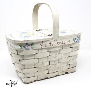 Vintage Basket Purse White w Hand Painted Love Messages and Flowers - Hey Viv